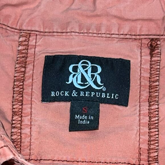 Rock Republic Faded Orange Peach Button Up Short Sleeve Shirt Size Small #91 - Picture 7 of 7